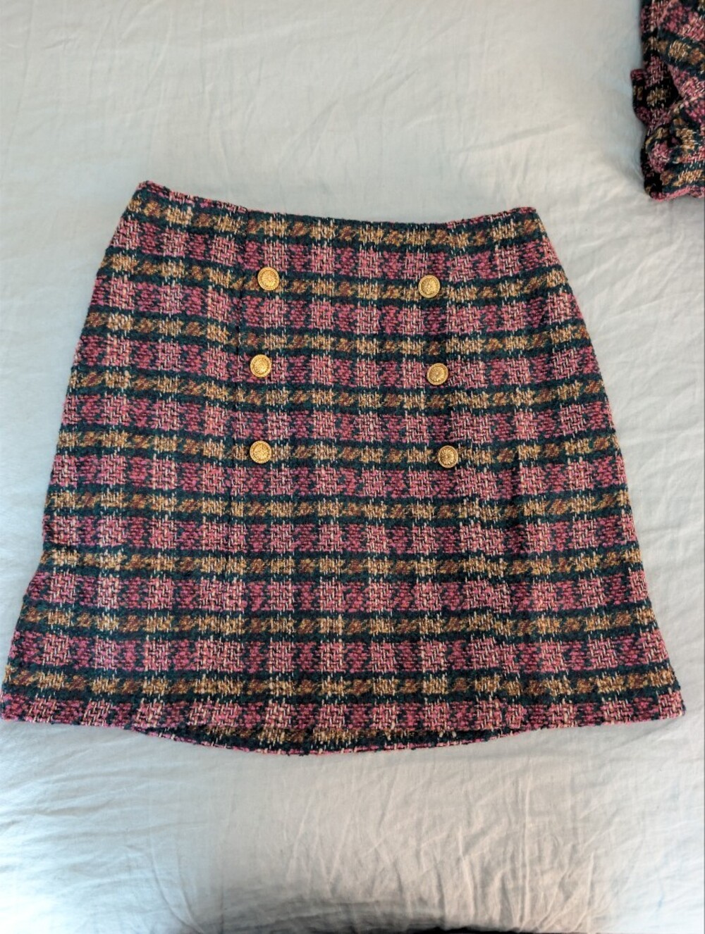 ​Prosperina Gardner Tweed Mini Skirt Size Medium NWT Pink Black Gold